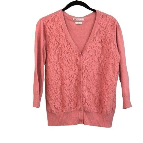 Van Heusen Studio Womens Medium Pink Lace Front Cardigan With Button Closures - Picture 1 of 6